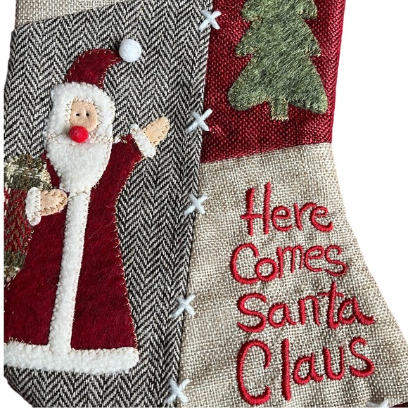Dan Dee Christmas Stocking Here Comes Santa Claus Primitive Country Patchwork - Picture 3 of 11